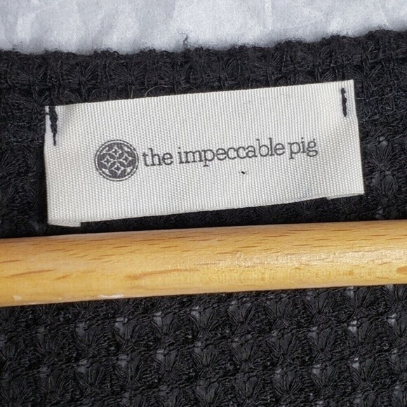 The Impeccable Pig black lightweight waffle knit long sleeve peplum top medium - Picture 5 of 5